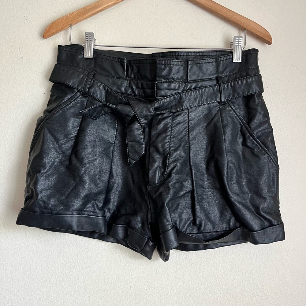 Free people we the free Black Faux Leather Women Short paper bag biker Y2K rodeo